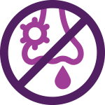 fushia icon of hayfever runny nose and germ icon on the nose