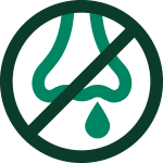 green icon of common cold runny nose with cross out saying no more runny nose
