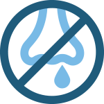 light blue icon of common cold runny nose with cross out saying no more runny nose