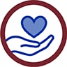 Afrin® Icon representing suitability for daily use. The design features a blue hand holding a heart, enclosed in a dark red circular border.